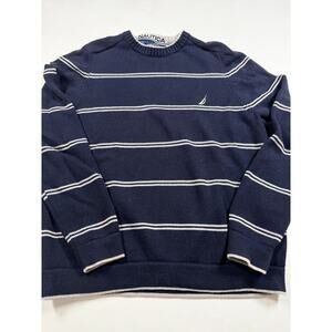 Nautica Men’s Navtech Striped Crewneck Sweater – Navy Blue | 100% Cotton